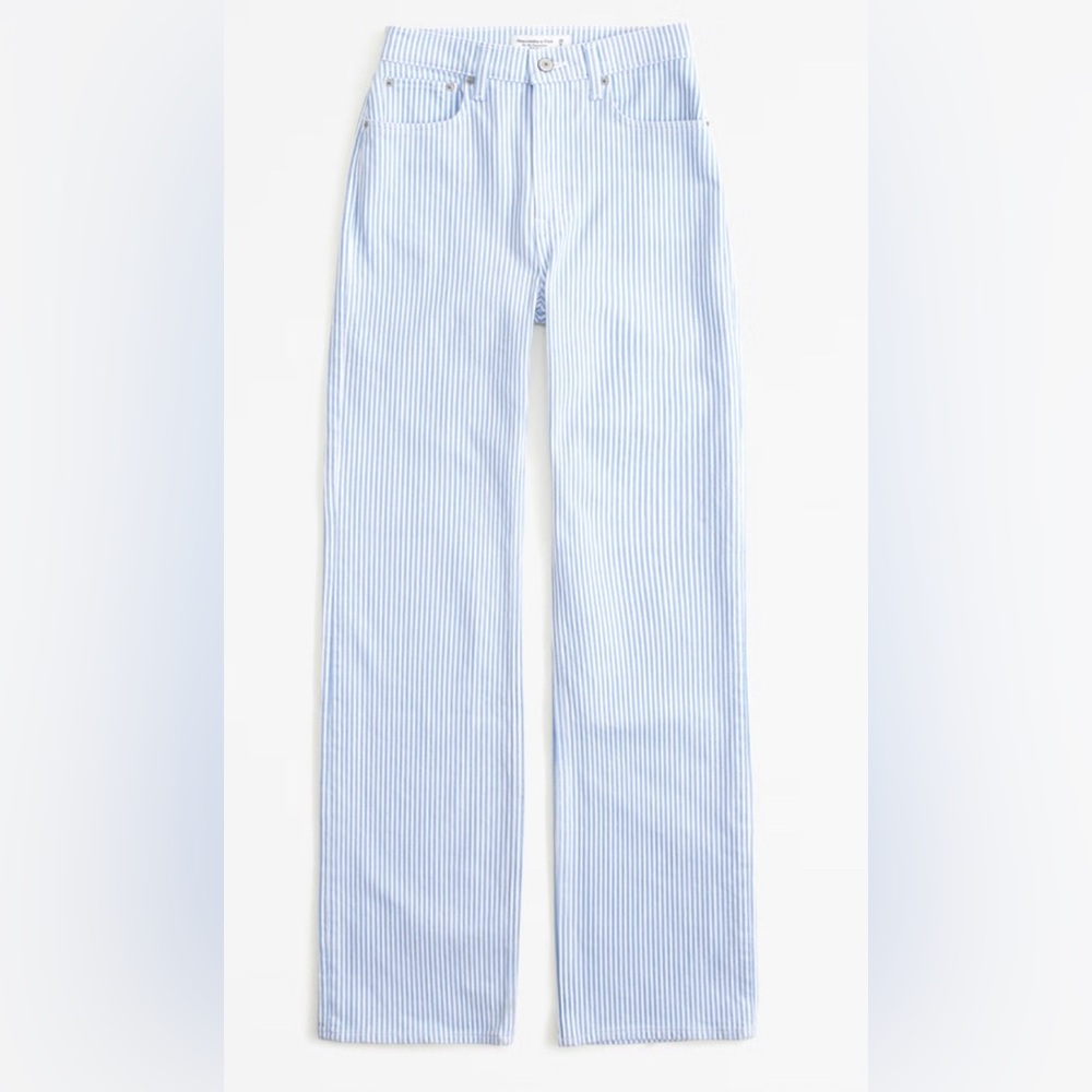 Abercrombie & Fitch Light Blue and White Striped Pants